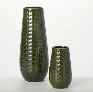 Green Rattan Hobnail Vase - dolly mama boutique