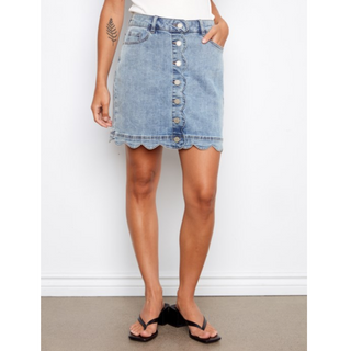 Scalloped Hem Button-Front Denim Skort - dolly mama boutique