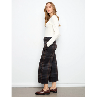 Plaid Wide-Leg Cuffed Pant