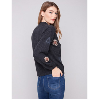 Mock Sweater with Embroidery - dolly mama boutique