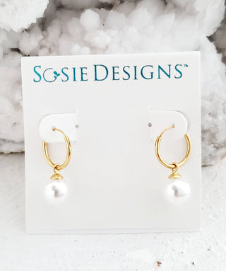 Gold Pearl Huggie Hoops - view 3