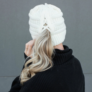 Criss-Cross Ponytail Beanie - dolly mama boutique