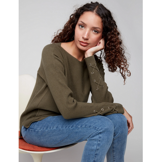 Pullover Sweater with Laced Sleeve Detail