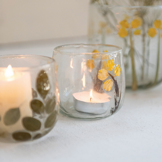 Leaf-Embedded Glass Votive Holder - dolly mama boutique