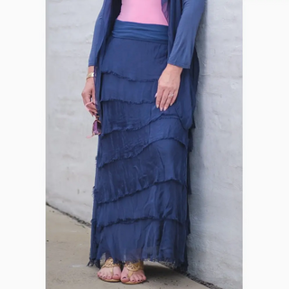 Elisa Long Silk Ruffle Skirt - dolly mama boutique