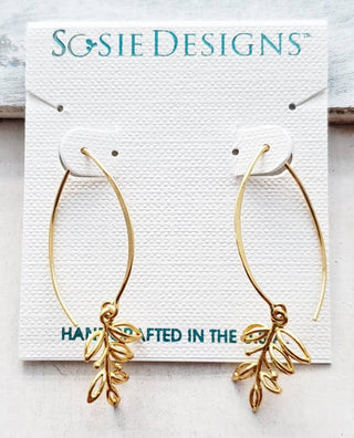 Gold Blossom Leaf Earrings - view 2