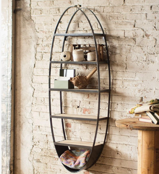Metal & Wood Oval Wall Shelf