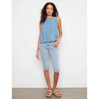 Scallop-Hem Button Sleeveless Top - dolly mama boutique