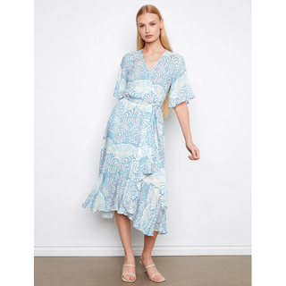 flutter sleeve wrap midi dress Flutter-sleeve Midi Wrap Dress