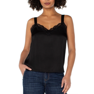 Satin Tank with Lace Trim
