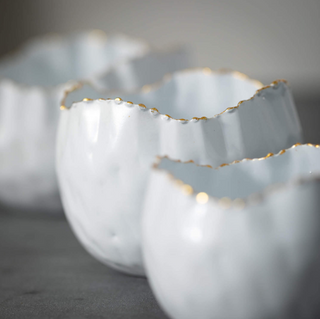 Bowl Metal Wht Gold Rim - dolly mama boutique