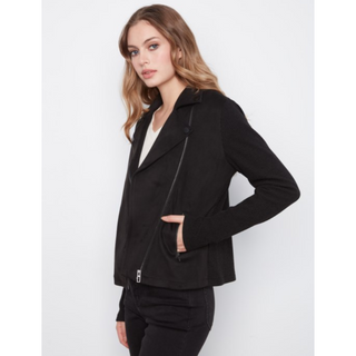 Knit Sleeve Suede Jacket