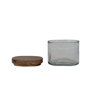 Hand-Blown Glass Jar with Wood Lid - dolly mama boutique