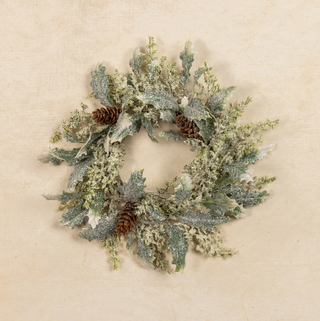 Frosted Holly & Pinecones Candle Ring - dolly mama boutique