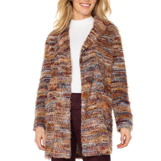 Eyelash Yarn Open-Front Cardigan