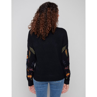 Embroidered Mock Neck Sweater - dolly mama boutique