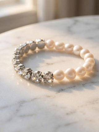 Half Crystal & Freshwater Pearl Stretch Bracelet
