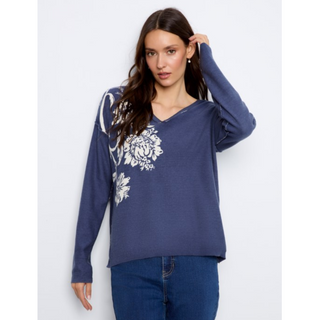 Reversible V-Neck Floral Sweater