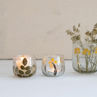 Leaf-Embedded Glass Votive Holder - dolly mama boutique