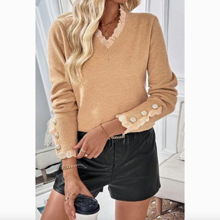 Lace-Trim Button Sweater