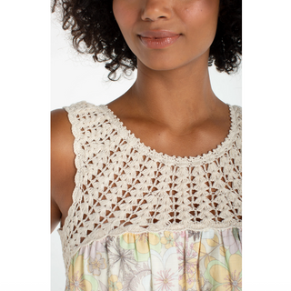 Women's Sleeveless Woven Dress With Crochet - Pristine Multi, Size Small | Liverpool Los Angeles Women's Sleeveless Woven Dress With Crochet - Pristine Multi, Size Small | Liverpool Los Angeles
