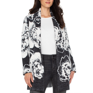 Black & White Floral Long Cardigan