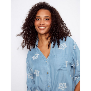 Embroidered 3/4 Sleeve Blouse - dolly mama boutique
