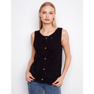Crochet Button-Up Vest - dolly mama boutique