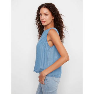 Scallop-Hem Button Sleeveless Top - dolly mama boutique
