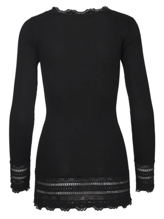Long-Sleeve Silk Tee with Lace