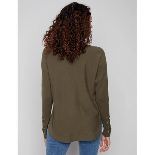 Pullover Sweater with Laced Sleeve Detail