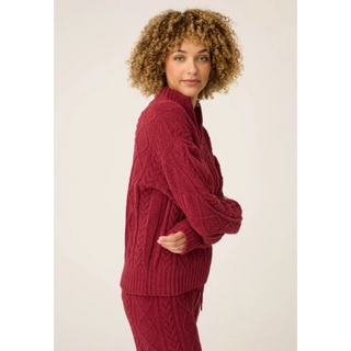 Chenille Cable Knit Quarter-Zip Sweater