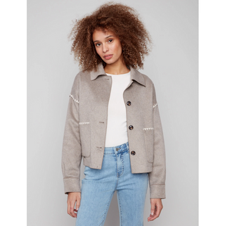 Wool Jacket with Stitch Trim