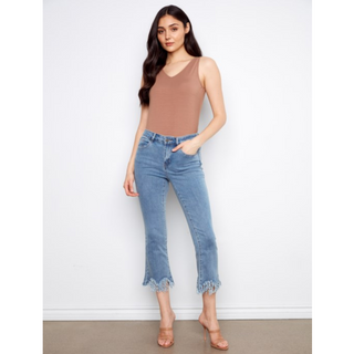 Bootcut Denim with Fringed Hem - dolly mama boutique