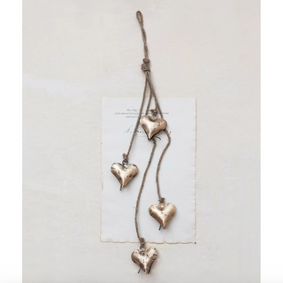 Metal Heart Bells on Jute Rope