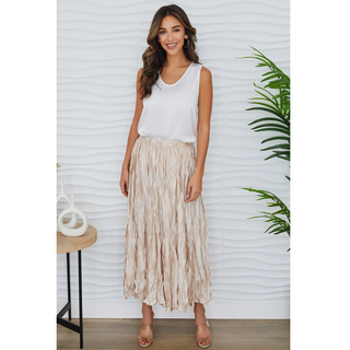 Crinkle Midi Skirt - Beige - dolly mama boutique