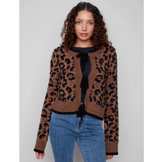 Bow Tie Front Jacquard Cardigan