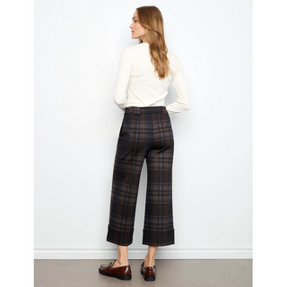 Plaid Wide-Leg Cuffed Pant