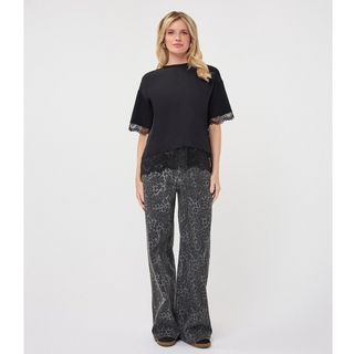 Satin Tee with Lace Trim
