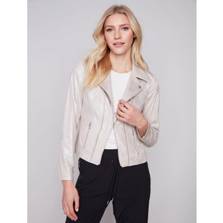 Faux Leather Foil Moto Jacket - dolly mama boutique