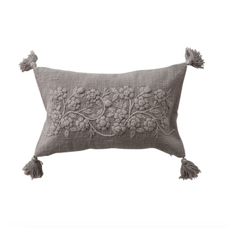 Floral Embroidered Lumbar Pillow - dolly mama boutique