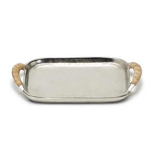 Silver Tray with Rattan Handle TWA009 - dolly mama boutique