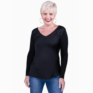 Everly V-Neck Sheen Top - dolly mama boutique