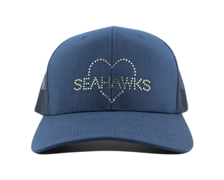 Kourtney Trucker Hat with Crystal "Seahawks" Heart - dolly mama boutique
