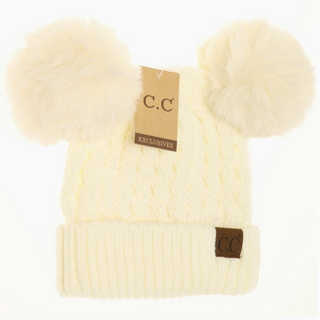 Cable-Knit Double Pom-Pom Beanie - dolly mama boutique