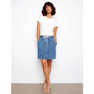 Drawstring Denim Skort - dolly mama boutique