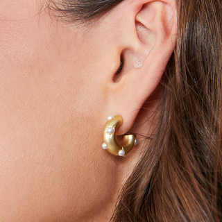 Gold Pearl Chubby Hoop Earrings