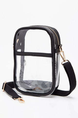 Clear Oblong Crossbody Stadium Bag - Black
