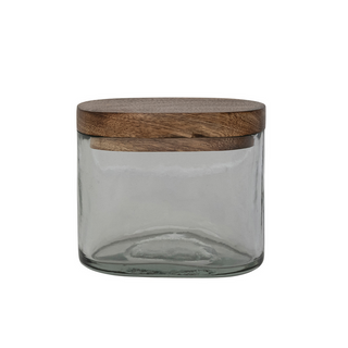 Hand-Blown Glass Jar with Wood Lid - dolly mama boutique