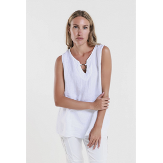 Cora Ring-Detail Linen Tank - dolly mama boutique